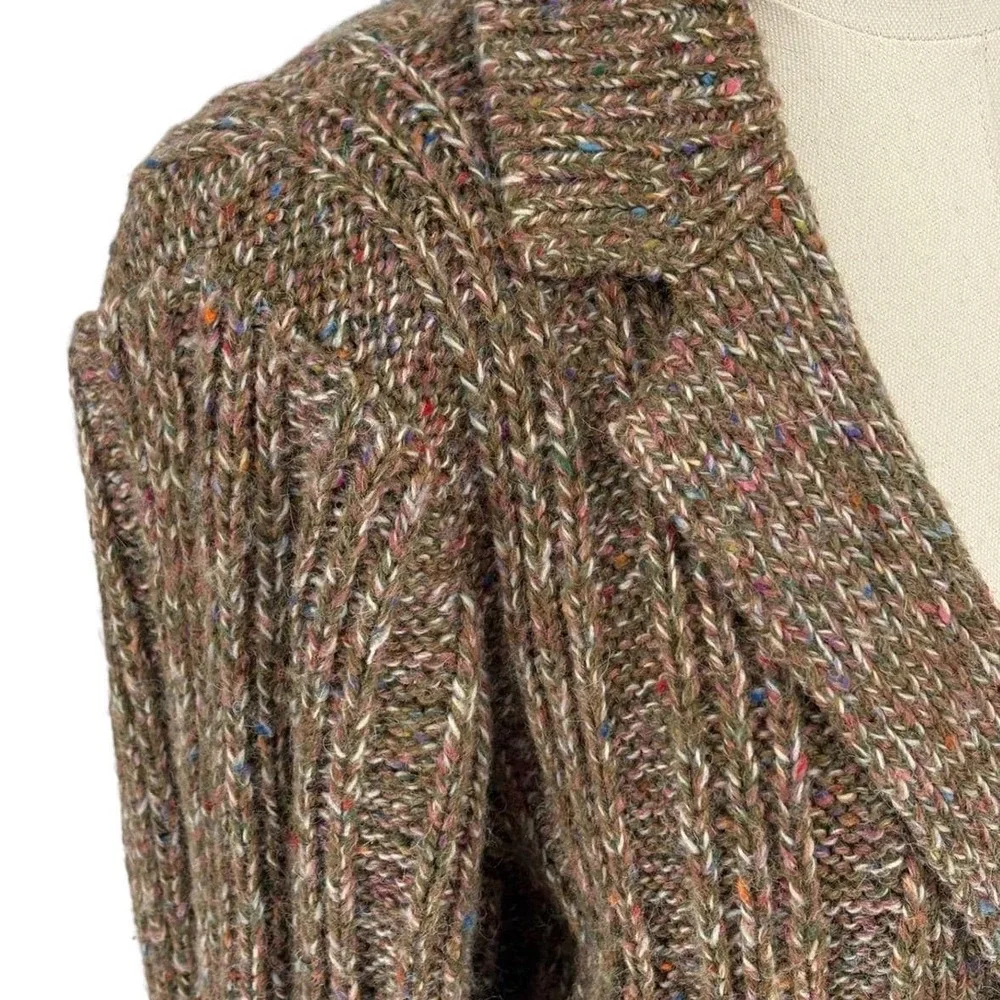 Vintage Joyce Cardigan‎ Brown Multi Double Breasted Ribbed Shoulder Pads
